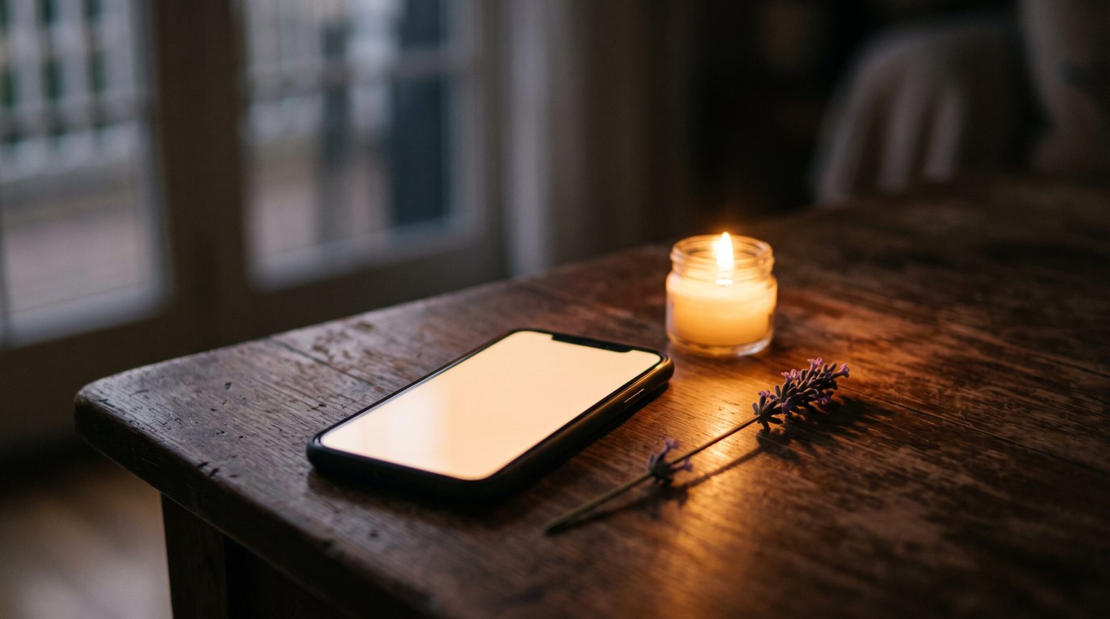 Smartphone beside a candle ready to send a short condolence text message